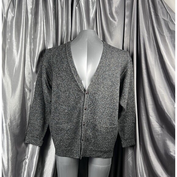 VTG Pendleton Virgin Wool Cardigan Sweater Men's XL Shetland Gray Tweed Grandpa - Picture 2 of 13
